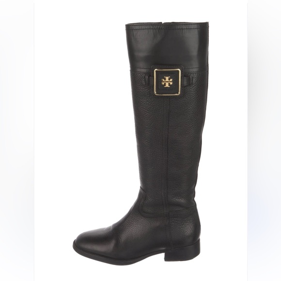 Tory Burch black leather mid-calf riding boots. - Picture 1 of 9